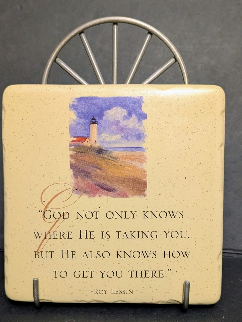 Plaque Inspirational Lighthouse Plaque Cream with Purple Accents